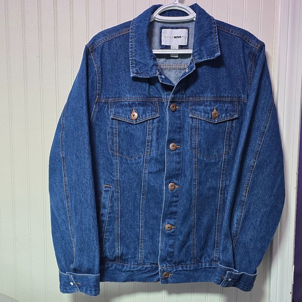 Fashion Nova Mens Trucker Jean Jacket Large